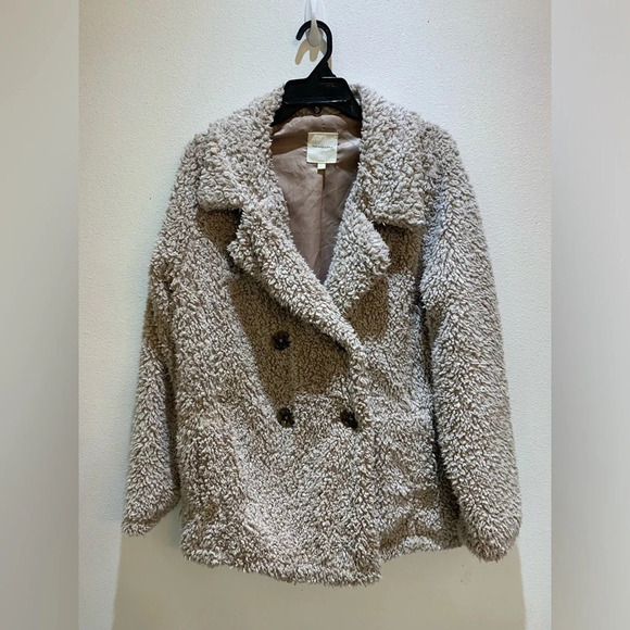 Thread Supply Sherpa Teddy Jacket Brown 4 Buttons Pockets Size L - Picture 2 of 10